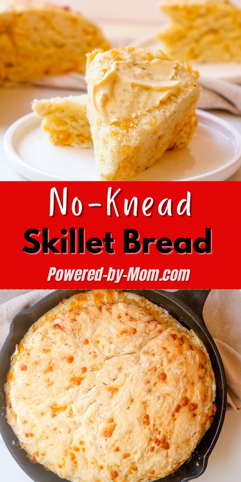 Enjoy this yummy but simple no-knead skillet bread with cheese and herbs. You can easily change it from savory to sweet. Bread With Cheese, Skillet Bread, Baked Breads, Oven Bread, Homemade Bread Recipes Easy, Skillet Dishes, Dough Recipes, Cloud Bread, Autumn Recipes