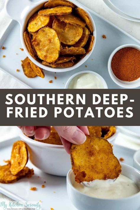 Fried Potato Slices, Sliced Fried Potatoes, Easy Make Ahead Appetizers, Fried Potatoes Recipe, Deep Fried Potatoes, Chip Recipes, Fried Potato Chips, Deep Fried Recipes, Potato Chip Recipes