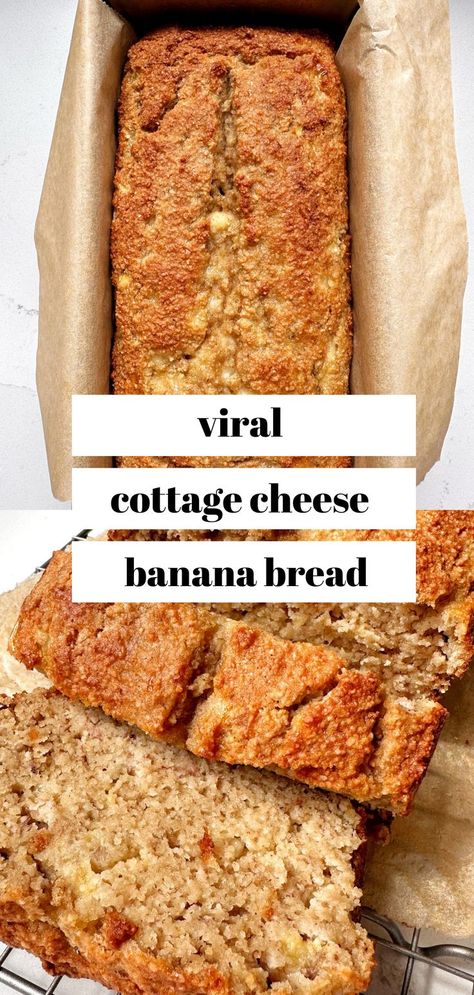 This Cottage Cheese Banana Bread is higher in protein and lower in sugar than your typical banana bread. You wont have to sacrifice flavor for health when it comes to this recipe! Cottage Cheese Banana, Cottage Cheese Recipes Healthy, Cottage Cheese Desserts, Delicious Banana Bread, Postre Keto, Cottage Cheese Recipes, Almond Flour Recipes, Cheese Dessert, Banana Bread Recipe