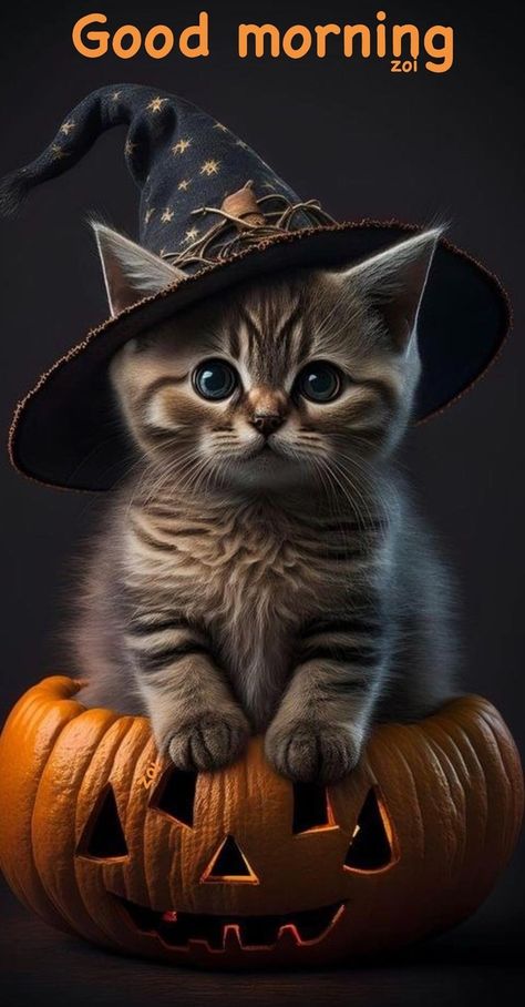 10 Most Cute & Adorable Good Morning Picture Quotes Halloween Wallpaper Lockscreen, Ink Challenge, Good Morning Animals, Helloween Wallpaper, Happy Halloween Pictures, Cats Halloween, Fall Cats, Painted Cat, Halloween Wallpaper Cute