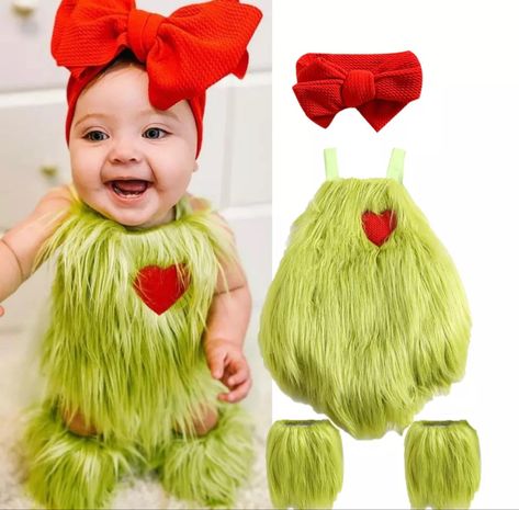 Fun Christmas Outfits, Grinch Halloween, Grinch Costumes, Baby Cosplay, Baby Grinch, Great Halloween Costumes, Heart Applique, Leg Warmer, Baby Halloween Costumes