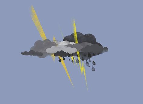 Rain Digital Art, Rain Decor, Lightning And Rain, Lightning Painting, Clouds Lightning, Survivor Idea, Cloud Illustration, Rain Design, Rain Art