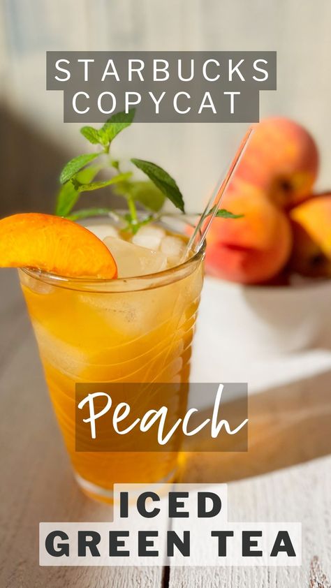 Peach Green Tea Lemonade Recipe, Diy Peach Tea, Teavana Peach Tranquility Recipes, Best Green Tea Recipes, Green Tea Sun Tea, Peach Tea Mocktail, Mango Peach Tea, Iced Green Tea Drinks, Green Tea Iced Tea Recipe