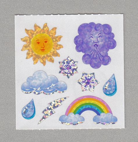 Sandylion+Weather+Rain+Snow+Clouds+Rainbow+Stickers+Rare+Vintage+PM461 Weather Stickers, Glitter Stickers, Rainbow Stickers, Aesthetic Stickers, Sticker Collection, What’s Going On, Scrapbook Stickers, Sticker Book, Digital Sticker