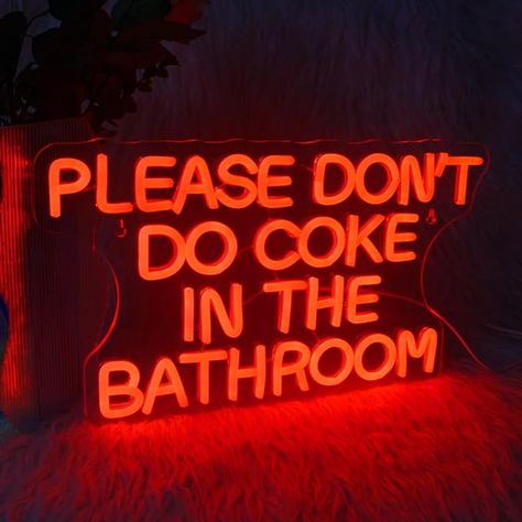 Red Bathroom Decor Neon Sign: Please don’t do coke in the bathroom neon sign emit bright light, adding a magic atmosphere to your party. It is a new choice for home and party decoration. Brighten your world with this unforgettable neon sign can make your home brightly and artistically.
Bathroom Wall Decor Funny: This letter lighting comes in an ultra-large 42x24cm size that you can see from anywhere in the room. Add a spark of illumination and a playful vibe to any room with our LED neon signs. Bathroom Neon Sign, Neon Bathroom, Red Bathroom Decor, Playful Decor, Funny Bathroom Decor, Bathroom Red, Quirky Decor, Light Up Signs, Whimsical Decor