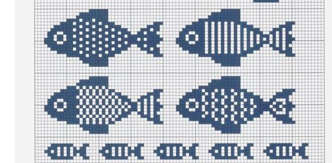 Crochet Fish Graph, Pixel Embroidery Cross Stitch, Knitting Fish Pattern, Seagull Knitting Chart, Crochet Alpha Pattern Two Color, Fish Grid Pattern, Knit Fish Pattern, Fish Knitting Chart, Grid Knitting Pattern