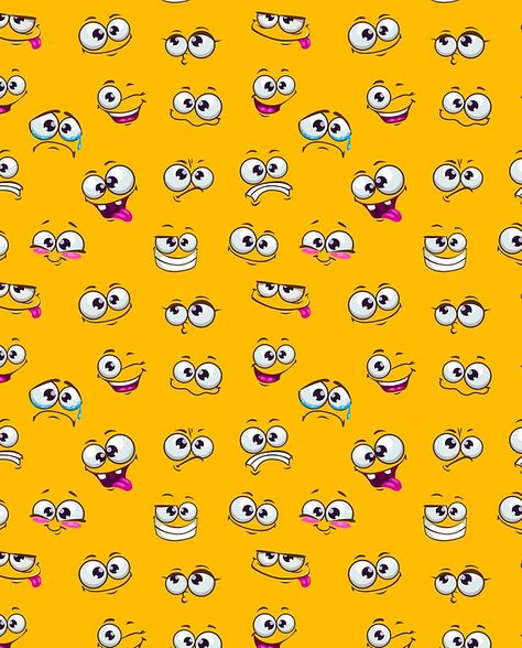 Seamless pattern with funny cartoon faces Cartoon Seamless Pattern, Charector Ideas, Cute Cartoon Faces, Cartoon Faces Expressions, Funny Cartoon Faces, Funny Pattern, Drawing Cartoon Faces, Cartoon Eyes, Face Illustration