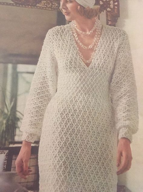 1970s Vintage Trellis Crochet Dress PATTERN Digital File | Etsy Lace Dinner Dress, Crochet 70s, 1970s Crochet, Crocheted Clothing, Estilo Real, Girls Jumpers, Vintage Dress Patterns, Crochet Clothing, Baby Frocks Designs