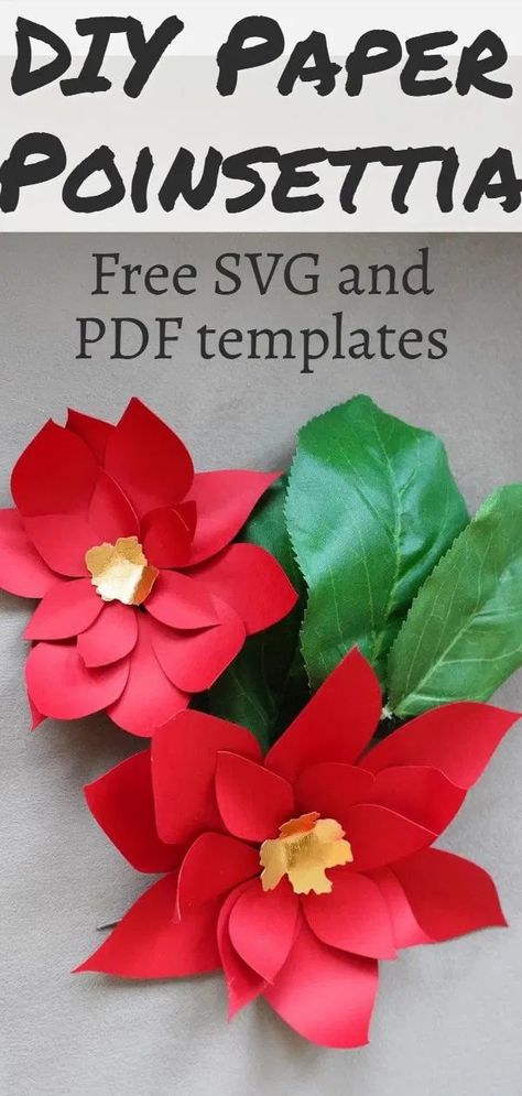 easy holiday craft with free templates and tutorial Paper Poinsettia Flower Template Free, Poinsettia Svg Free, Poinsettia Template Free Printable, Poinsettia Template, Paper Poinsettia, Flowers For Kids, Make A Paper Flower, Paper Template Free, Paper Flowers For Kids