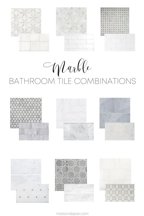 Considering marble tile in a bathroom? Get the pros and cons of marble tile plus some marble tile combinations perfect for any bathroom design! #bathroomdesign #bathroominspo #marbletile #marblebathroom Master Bathrooms With Walk In Showers Marble, Bathroom Decor Tiles Ideas, Best Tile For Small Bathroom Floors, Bath Tile Combinations, Small Bathroom Floor Tiles, Floor And Wall Tile Combinations Bathroom, Marble Tile Combinations, Mexico Bathroom, Shower Tile Combinations