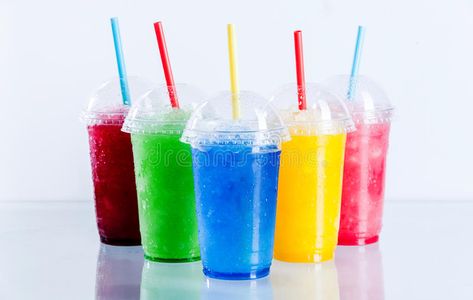 Colorful Frozen Fruit Slush Drinks in Plastic Cups. Still Life Profile of Frozen , #Aff, #Slush, #Drinks, #Plastic, #Colorful, #Frozen #ad Fruit Slushies, Fruit Soda, Soup Thermos, Bubble Tea Straws, Fruit Slush, Famous Drinks, Smoothie Straw, Soda Recipe, Sugary Drinks