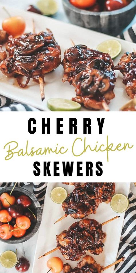 Cherry Balsamic Chicken Skewers! There's something about summer that just warms my soul, other than the heat of course. Having barbecues, rooftop bars, hearing the Mr. Softy truck ride through your neighborhood, the swimming pool opening up... the list could go on forever! Cherry Balsamic Chicken, Cherry Chicken, Pool Opening, Salmon Skewers, Delicious Chicken Salad, Cherry Sauce, Summer Meal, Summer Recipe, Balsamic Chicken