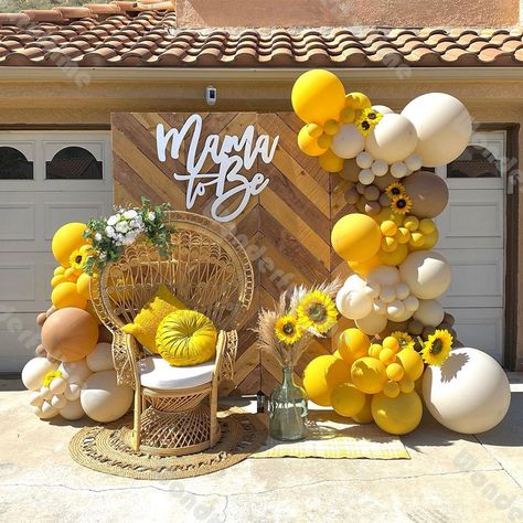 119pcs Mustard Yellow Balloon Arch 1st Birthday Backdrop Gender Reveal Bee Baby Shower Boho Bridal Beige Balloon Arch, Bee Balloon, Balloon Colors, Balloons Decor, Ballon Party, Sunflower Baby Showers, Balloon Chain, Yellow Balloons, Cadeau Baby Shower