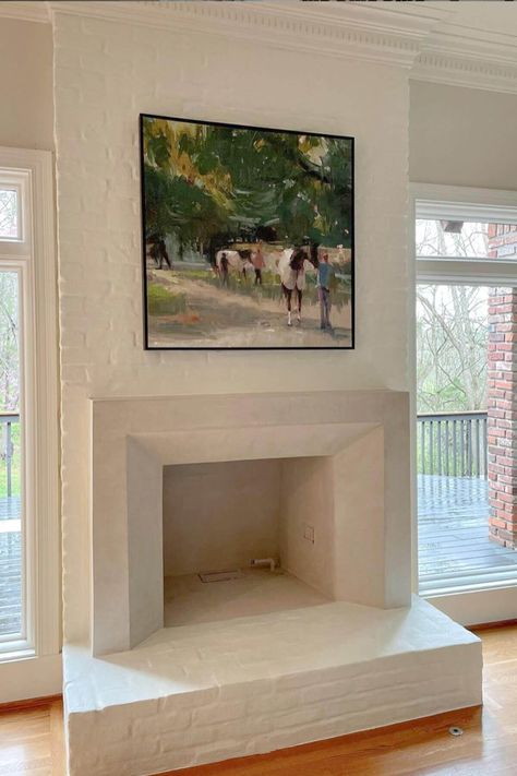 Update Brick Fireplace, Fireplace Mortar, Updated Fireplace, Brick Fireplace Remodel, Reface Fireplace, Brick Fireplace Wall, Stucco Fireplace, Fireplace Tv Wall Decor, White Brick Fireplace