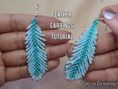 DIY Seed beaded Feather Earrings/ Pendant Seed Bead Feather Earrings Tutorial, Beaded Feather Earrings Tutorial, Feather Beaded Earrings Patterns, Seed Bead Earrings Patterns Free, Beaded Feather Pattern, Bead Jewellery Making Ideas, Diy Feather Earrings, Seed Bead Earrings Diy, Seed Bead Earrings Tutorial