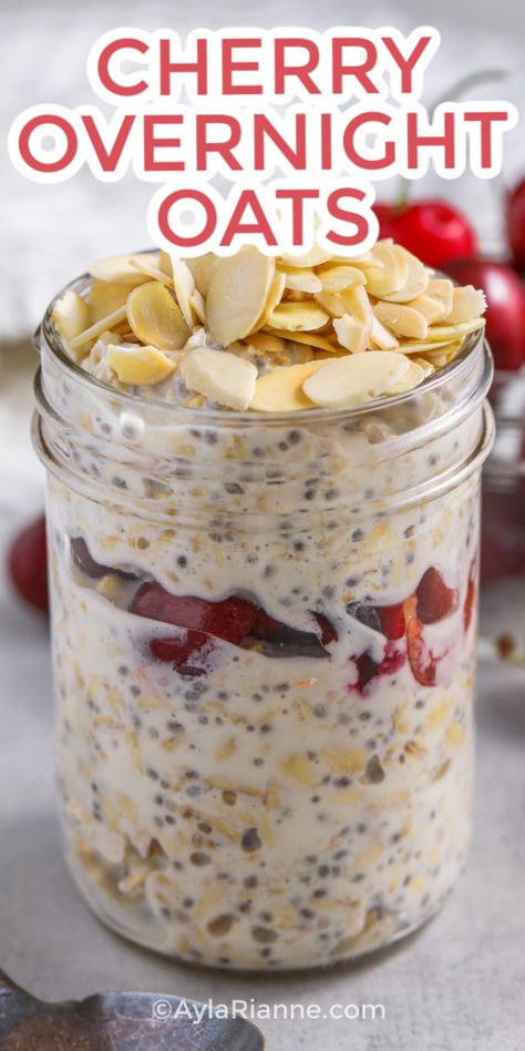 This cherry overnight oats recipe is the perfect healthy meal prep for an easy breakfast for on-the-go! It comes together in just 5 minutes and is full of protein making it a satisfying start to your day... Both delicious and nutritious! via @aylarianne Cherry Pie Overnight Oats, Cherry Overnight Oats, Overnight Oats In A Jar, Best Overnight Oats Recipe, Overnight Recipes, Breakfast Prep, Bombe Recipe, Breakfast Sweets, Oats Breakfast