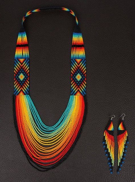 Make a statement jewelry... Native Patterns, Native American Beadwork Patterns, Motifs Perler, Beadwork Designs, Stil Boho, Native Beadwork, Beautiful Beadwork, Native American Beadwork, Beadwork Patterns