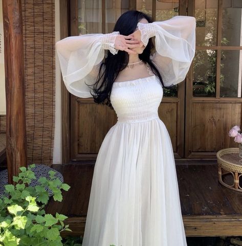 White Fairy, Bandeau Maxi Dress, Empire Waist Maxi Dress, Resort Wear For Women, Long Sleeve Swimsuit, Elegant Maxi Dress, Cottagecore Dress, Ruffles Fashion, Bandeau Dress