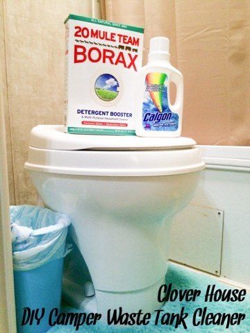 We love our camper and we love camping, but sometimes it can become a bit spendy with the upkeep of it all. We ran out of the chemicals you need to freshen the waste tank, so I went looking on Pinterest for a more household friendly solution. Borax Detergent and Calgon Water Softener was the best solution I found. This combination is way cheaper and last way longer than those little bottles of blue chemicals. Win!For our recipe you will need:1/2 cup Borax Detergent1/4 cup Calgon… Natural Toilet Cleaner, Toilet Cleaning Hacks, Rv Camping Checklist, Rv Camping Tips, Waste Tanks, Rv Maintenance, Diy Rv, Toilet Cleaner, Camping Checklist