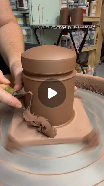 Anne Terpstra on Instagram: "Trimming a lidded jar - when a single form becomes two pieces.  #jar #ceramicjar #liddedjar #standardclay266 #iambrent #wheelthrowing #wheelthrown #trimmingpottery #chicagoceramics #chicagoartist #potteryvideo #potteryvideos #potteryreels #potteryreel #artreels #processvideo #maker #queerartist #potterystudio #pottery" Wheel Thrown Lidded Jar, Lidded Pots Ceramics, Pottery Jars With Lids, Pottery Lids, Lidded Jars Pottery, Lidded Pottery, Throwing Pottery, Pottery Jars, Wheel Thrown Ceramics