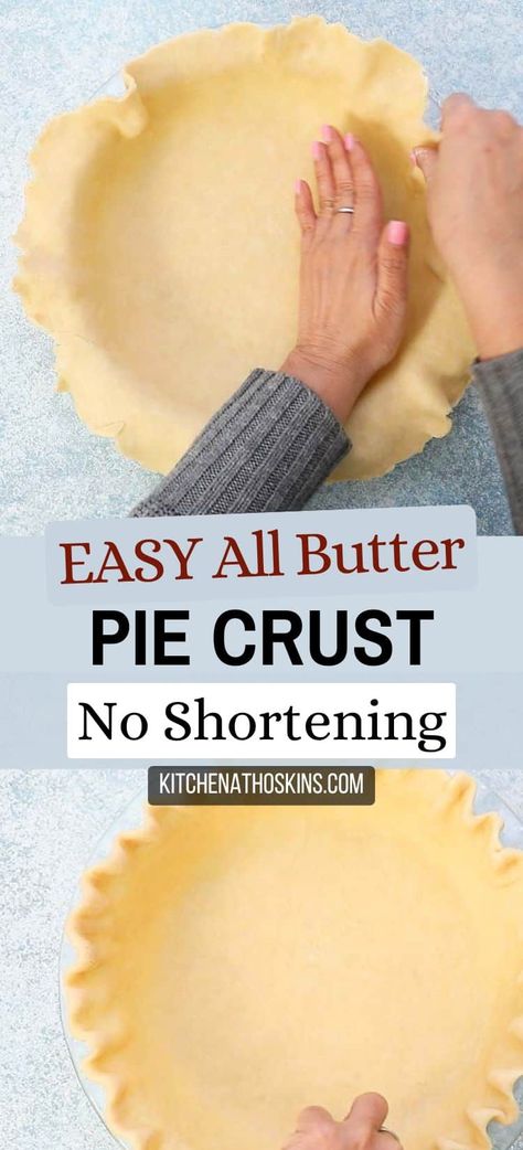 Learn how to make easy pie crust with butter in food processor without shortening and is perfect for all homemade pies for Thanksgiving or the Holidays. Get the flaky butter pie crust recipe at Kitchenathoskins.com. Tenderflake Pie Crust Recipe For One Pie, Easy Flaky Butter Pie Crust, Vitamix Pie Crust Recipe, Easiest All Butter Flaky Pie Crust Recipe, 3 2 1 Pie Crust Recipe, Pie Crust With Butter Easy, Homemade Mini Pie Crust, How To Make Homemade Pie Crust, How To Pinch Pie Crust