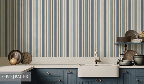 New Arrivals - Fabric, Trim, Wallcovering | Kravet Blue Stripe Wallpaper, Annie Sloan Paint Colors, European Cafe, Gp&j Baker, Headboard Styles, Cushion Headboard, Stripe Wallpaper, How To Hang Wallpaper, Rug Buying Guide