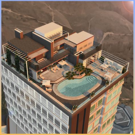 Penthouse Sims 4, Sims 4 Penthouse, Penthouse Building, Sims 4 Rooms, Penthouse Ideas, The Sims 4 Lots, Modern Penthouse, San Myshuno, Sims 4 Family