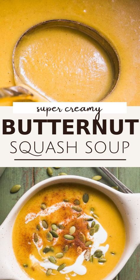 This classic butternut squash soup recipe features fresh butternut squash, warm spices, creamy coconut milk, and a touch of honey. Simmered on the stovetop and blended until smooth, it’s a simple, nutritious, vegetarian comfort food that’s ready with a total time of less than 30 minutes! Buttnut Squash Soup Recipe, Butternut Squash Soup Recipes Easy, Simple Butternut Squash Soup, Squash Soup Recipe Easy, Coconut Butternut Squash Soup, Creamy Butternut Squash Soup, Soup With Coconut Milk, Butternut Squash Soup Recipe, Butternut Squash Cubes