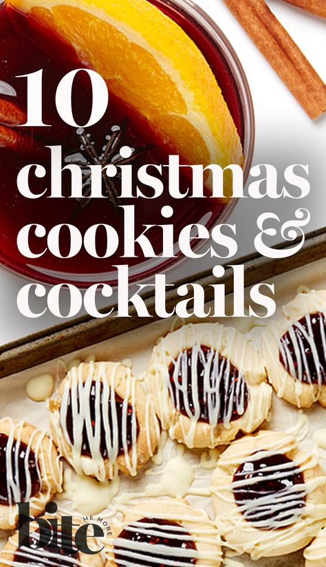 Wouldn't the most wonderful time of the year be that much more wonderful with some delicious cookies and cocktails to help get you in the holiday spirit? Take a peak at our 10 favorite Xmas cookie and cocktail recipes that even Santa has on his wish list! #winterbaking #holidaybaking #holidayrecipes #holidaycocktails Fall Cookie Exchange Party, Christmas Cookie And Cocktail Pairing, Cookie And Cocktail Pairing, Cocktails And Cookies Party, Cookies And Cocktails Party Christmas, Alcoholic Cookies, Cookies And Cocktails Party, Chocolate Cake Shot, Holiday Entertaining Food