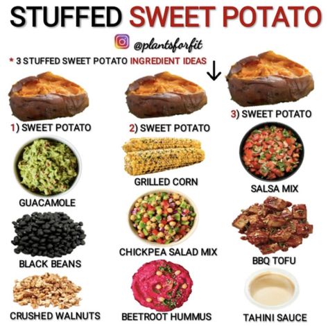 Stuffed Sweet Potato, Vegan Food List, Vegan Grocery, Plant Based Diet Recipes, Vegan Meal Plans, Tasty Vegetarian Recipes, Vegan Meal Prep, Sweet Potato Recipes, Vegan Cooking