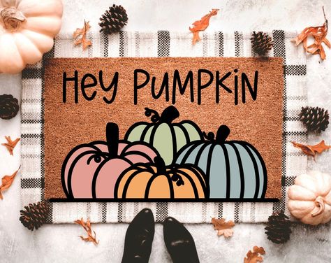 This festive pumpkin door mat will mark the entrance to your home this autumn, and it's perfect for Halloween!  The vibrant orange pumpkin design is unique and durable, infusing your doorstep with seasonal flavor. Its durable construction makes it a functional decor piece that's great for any home, in any season. These seasonal doormats make great gifts for housewarming, closing gifts or just a great gift in general! Also suitable outdoor fall decor for thanksgiving and halloween!   Our welcome Fall Outdoor Rug, Front Porch Decor Fall, Fall Welcome Mat, Pumpkin Doormat, Porch Decor Fall, Decor For Thanksgiving, Halloween Mats, Outdoor Thanksgiving, Mat Ideas