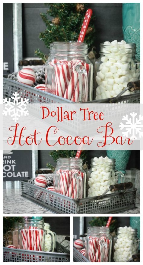 How to make a hot cocoa bar from Dollar Tree items! You don't have to be extravagant to have a beautiful little set up on the cheap! Check it out! Christmas Hot Chocolate Bar, Fun Christmas Party Ideas, Cocoa Party, Fest Mad, Hot Chocolate Bar, Coffee Ideas, Christmas Hot Chocolate, Christmas Sweater Party, Hot Coco