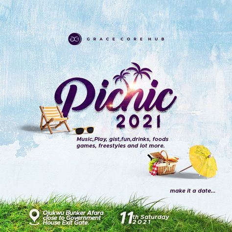 Picnic, grace, core, hub, Picnic Poster Design Graphics, Picnic Flyer Design Ideas, Hangout Background, Picnic Graphic Design, Picnic Poster Design, Picnic Flyer Design, Hangout Flyer Design, Homecoming Flyer Ideas, Picnic Logo