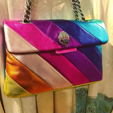 Retro Metallic Stripe Purse Rainbow Bag, London Bags, Suede Handbags, Eagle Head, Trending Handbag, Women Handbag, Leather Bag Women, Kurt Geiger, Womens Tote