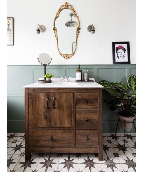 Wall panelling ideas for every room – 35 ways to add character with panels Wall Panelling Ideas, Panelling Ideas, Wooden Vanity Unit, Victorian Toilet, Statement Tiles, Narrow Shelves, Wooden Vanity, Wall Panelling, Wooden Bathroom