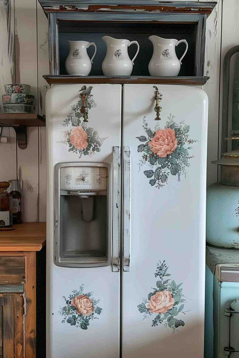 35 Creative Top of the Fridge Decor Inspiration for a Modern Home Decorating Side Of Fridge, Fridge Art Ideas, Decor Above Refrigerator Ideas, Over Refrigerator Decor, Over The Refrigerator Cabinet Ideas, Above The Refrigerator Ideas, Over Fridge Decor, Over Fridge Cabinet Ideas, Decorating Top Of Refrigerator Ideas