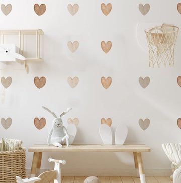 Pink And White Nursery Walls, Earth Tones Nursery, Baby Room Wall Decals, Neutral Playroom, Heart Wall Decal, Heart Wall Stickers, Baby Room Wall, Nursery Decor Neutral, Nursery Room Inspiration