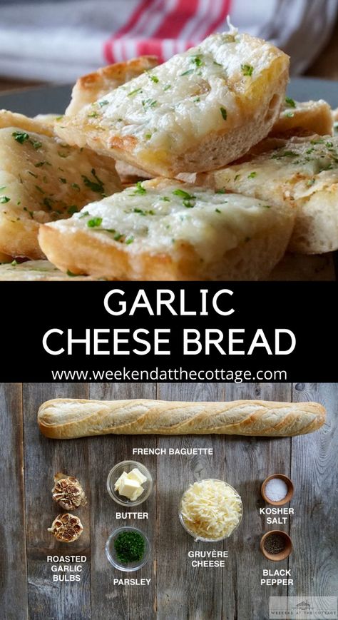 Garlic Bread Recipe With Roasted Garlic, Garlic Butter Cheese Bread, Garlic Cheese Baguette, Baguette Cheese Bread, French Baguette Appetizers, Garlic Confit Cheese Bread, Baguette Garlic Bread Easy, Baguette Garlic Cheese Bread, Garlic Butter Baguette