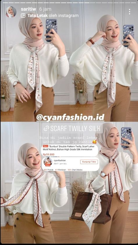 Casual Ootd, Racun Shopee, Scarf Outfit, Hijab Ootd, Hijab Scarf, Scarf Silk, Outfit Hijab, Ootd Hijab, Neck Scarf