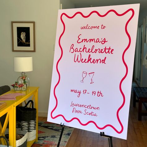 Bachelorette weekend details ❤️ #bachelorette#bridetobe#bachelor#sign#welcome#coasters#champagnelabel#menu#confetti Bachelorette Signs, Painted Signs, Welcome Sign