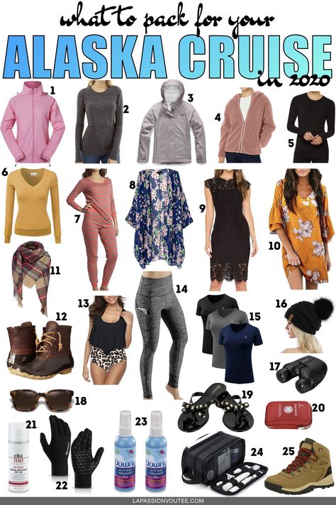 34+ must-have things to pack for an amazing Alaskan cruise from waterproof boots and insulated pants, to beanie, mitten, and base layers. #alaska #alaskacruise Packing For Alaska, Alaska Packing List, Alaska Cruise Packing List, Alaska Outfits, Alaska Travel Cruise, Alaska Cruise Packing, Alaskan Cruise Outfits, Alaska Cruise Outfits, Cruise Wardrobe