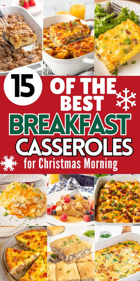 Photo collage of breakfast casseroles with text overlay. Christmas Breakfast Casserole With Hashbrowns, Yummy Breakfast Casseroles, Taste Of Home Favorite Christmas Breakfast Casserole, Morning Casserole Overnight Breakfast, 28 Christmas Breakfast Casseroles, Christmas Brunch Casserole Recipes, Make Ahead Brunch Casserole, Christmas Brunch Egg Casserole, Best Make Ahead Breakfast Casserole