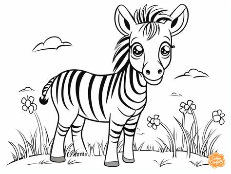 illustration of a cute happy zebra in a grassy field Zebra Coloring Pages, Mandala Turtle, Grassy Field, Safari Adventure, Cute Happy, Fantasy Fairy, Wild Animals, Zebras, Free Kids