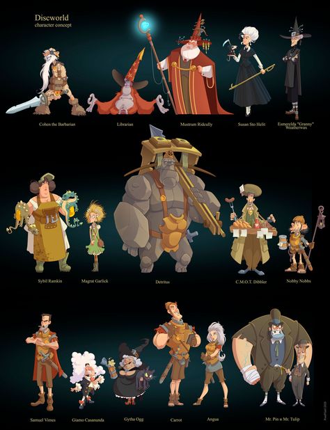 Discworld characters, Anton Alexandrov on ArtStation at https://www.artstation.com/artwork/Yeo8XY Discworld Fanart, Disc World, Discworld Art, Discworld Characters, Ankh Morpork, Discworld Books, Terry Pratchett Books, Terry Pratchett Discworld, Terry Pratchett