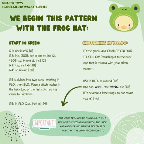 Abbey ❤️ | Free pattern release 🐤🐸 Make your own adorable ducky in a frog hat! A BIG thank you to @nastik.toys who has given me permission to… | Instagram Frog Hat, Hat Patterns Free, Crochet Frog, Crochet Animals Free Patterns, A Frog, Crochet Items, Amigurumi Free, Crochet Hat Pattern, Amigurumi Free Pattern