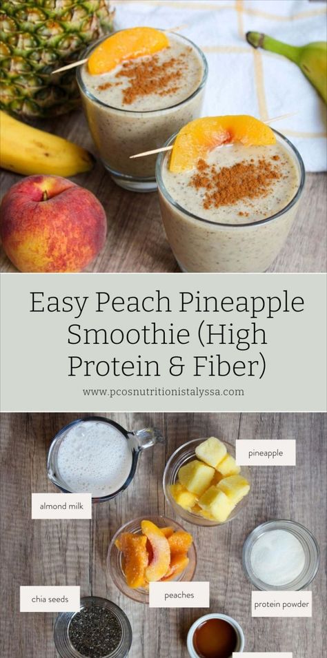 Fuel up with a peach smoothie with protein powder, ideal as a post workout snack or a hormone balancing breakfast. This healthy peach smoothie drink is one of my high fiber smoothies that’s perfect for recovery and balance. Hormone Balancing Breakfast, Healthy Peach Smoothie, Smoothie With Protein Powder, Smoothie With Protein, Pineapple Protein Smoothie, High Protein Breakfast Smoothies, High Fiber Smoothies, Protein Smoothie Recipes Healthy, Fiber Smoothie