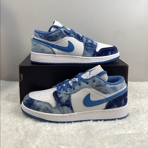 Jordan Lows Outfits, Jordan 1 Low Washed Denim, Jordan 1 Low Blue, Jordan 1 Mid White, Pink Jordans, Air Jordans Women, Jordan 1 Black, Dutch Blue, White Textile