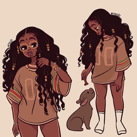 🤎🤎🤎 | Instagram Cute Black Drawings, Drawing Of Black Women, Black Hair Art Reference, Black Oc Drawing, Cute Art Styles Black, Black Woman Art Drawings, Aesthetic Art Styles, Black Women Drawings, Drawing Black People