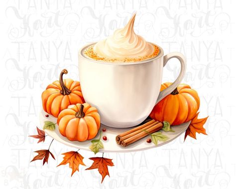 Hot Coffee Drinks, Spice Coffee, Pumpkin Spice Coffee, Coffee Png, Fall Png, Autumn Coffee, Coffee Latte, Pumpkin Spice Latte, Diy Canvas Art