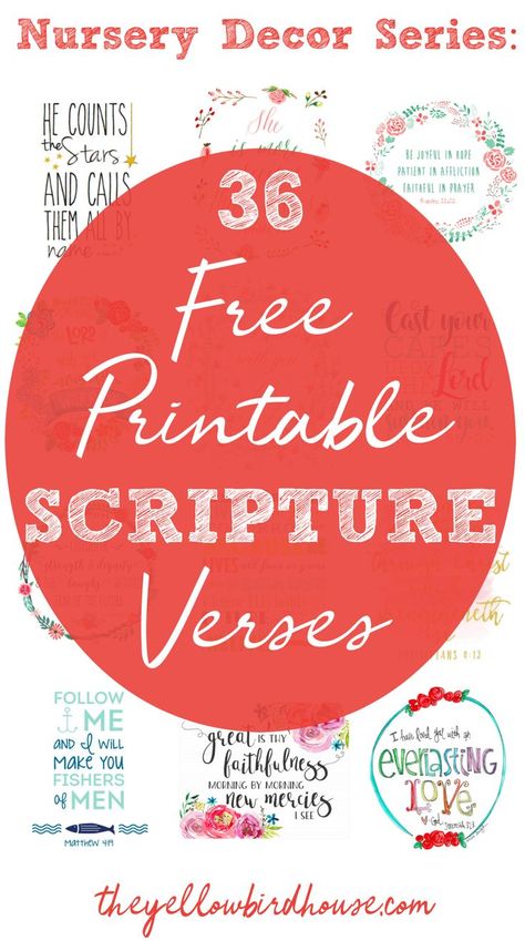 Part 4 in the Nursery Decor on a Budget series! 36 totally free printable scripture verses to hang in your little one's bedroom. Printable bible quote cards. Pretty scripture quotes to use as home decor. Gorgeous free printables for your nursery. Free Printable Scripture, Church Nursery Decor, Free Family Printables, Free Scripture Printables, Printable Scripture, Church Nursery, Object Lessons, Christian Printables, Scripture Cards